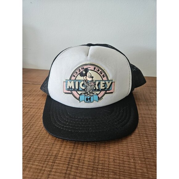Mickey Mouse 60 Sixty Year Anniversary Black And White Mesh Hat Cap Trucker - Picture 1 of 7